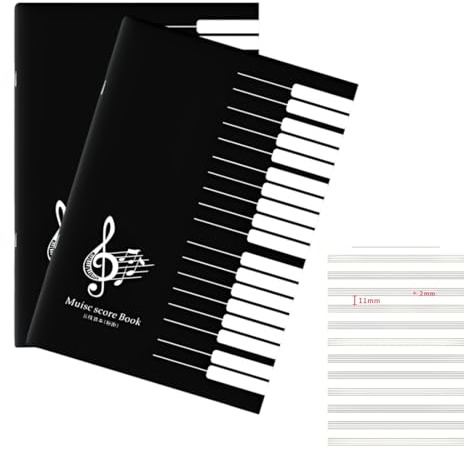 FUHAMJ Notenheft A4 mit 12 Notenzeilen, Notenlinienheft für Musikunterricht, Schule und Komponieren, Praktisches Notenpapier für Musiker, Lehrer und Studenten, 2er Set