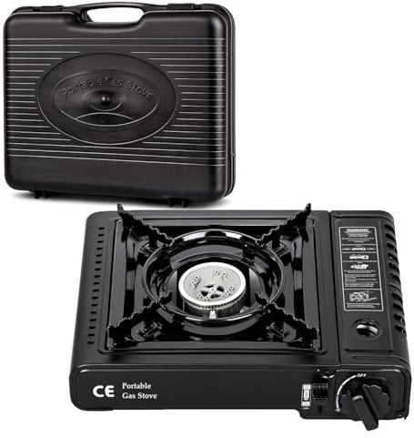 Greenfields Portable Camping Stove Gas Cooker with Piezo Ignition, Compact Butane Burner with Carry Case, Adjustable Flame Outdoor Cooking Stove Camping Picnic Travel (Camping Stove Only)