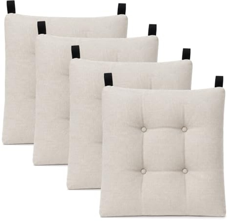 MERCURY TEXTIL- Pack de 4 Cojines para Silla 40x40x8cm (Pack 4, Beige)