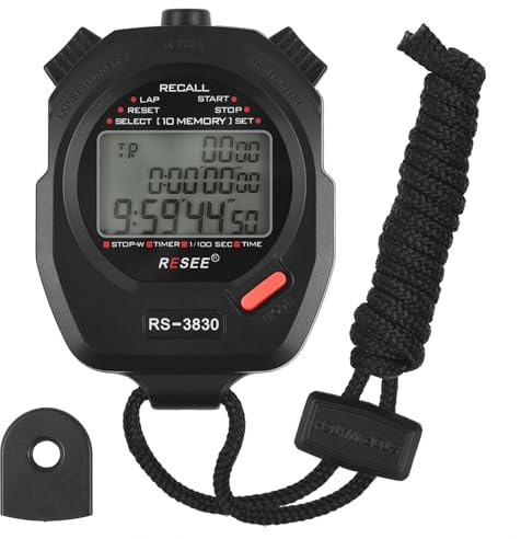 Domary Digitale Stoppuhr, 100 Speicher, Stoppuhr-Timer mit 3-Zeilen-Display für Sporttrainer, Runden-/Splitzeitrekorder