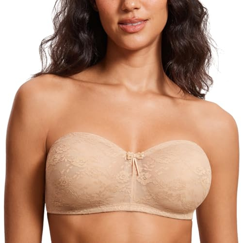 DOBREVA Donna Reggiseno Senza Spalline Pizzo Beige 5D