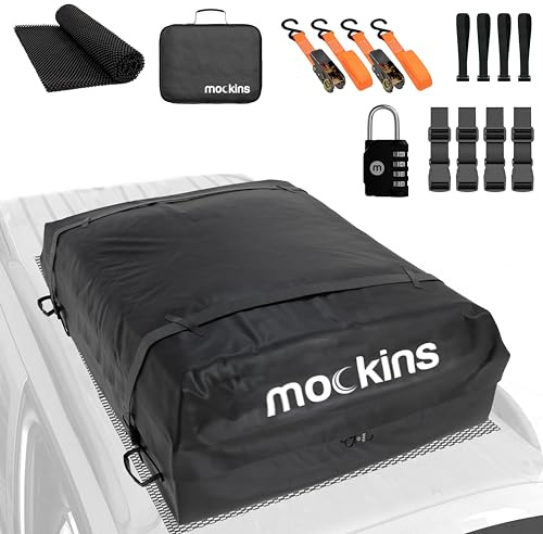 Mockins 16 Cu.Ft. Rooftop Cargo Carrier | 45x34x18 Roof Bag for Car Without Rack | Durable Car Topper Luggage Carrier Waterproof Cargo Bag | Weatherproof Vehicle Soft Shell Carriers & Accessories
