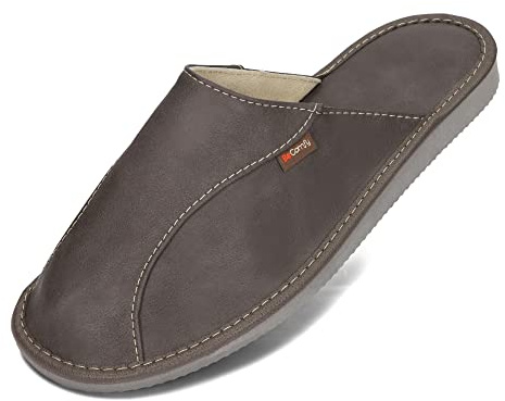 BeComfy Zapatillas de casa Para Hombres Cuero Genuino | Ligera y Suave | Disponible EN Tres Colores y con Caja de Regalo 40-46 EU Modelo FM82 (43, Gris)