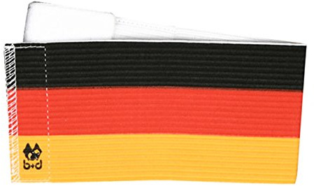 B+D Spielführer Armbinde, Spielführerbinde, Klettverschluss Captains Armband, (SCHWARZ/ROT/Gold)