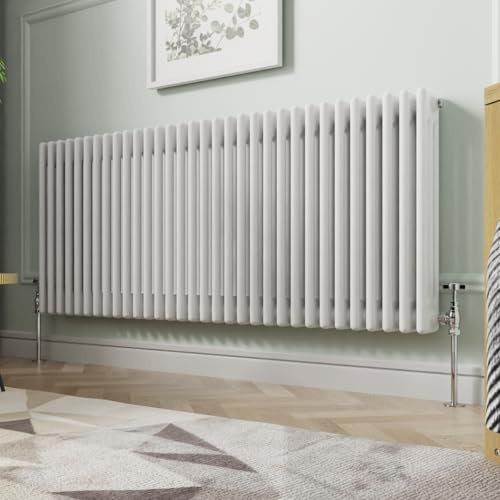 NRG 600 X 1460 mm Gloss White Horizontal Cast Iron Radiator Triple Panel | Radiator Wall Mounted, Traditional Column Radiator, Designer Radiator, Central Heating Rad, for Kitchen, Bedroom, Bathroom