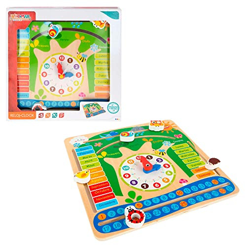 WOOMAX Wooden Educational Calendar Clock, Multi-Coloured, 3+ Years, Animal Theme