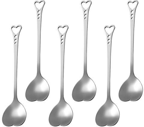 BESTONZON 6pcs Cucchiaio di forma di cuore in acciaio inox Cucchiaio di mescolatura Scoop carino, stoviglie per caffè torta Dessert