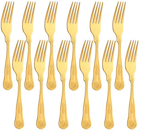 Buyer Star Dessert Gabeln, Gold Edelstahl Gabel Set für Desserts Nudel salat, Packung mit 12