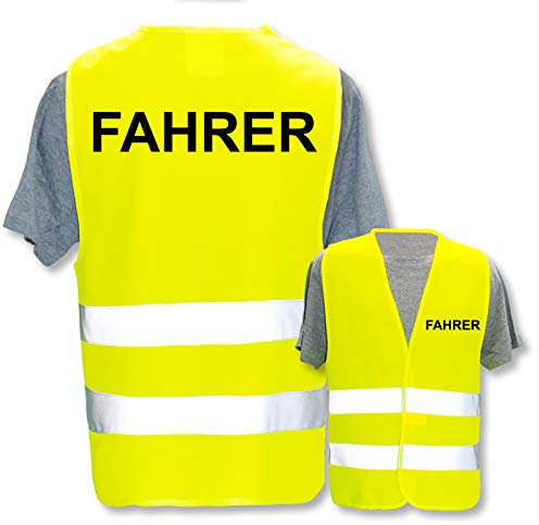 Bedruckte Marken-Warnwesten mit Leuchtstreifen * Standard- o. Reflex-Druck * Lager & Logistik, Farbe + Größe:Gelb (M/L), Warnweste Begriffe Lager:Fahrer