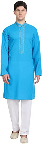 SKAVIJ Uomo Tunica Kurta Pigiama Set Turchese_S