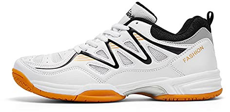 FJJLOVE Männer Tennisschuhe, Verschleißfeste Badminton Schuhe Atmungsaktive Tisch Tennis Schuhe Antiscid Gummi Sohle Volleyball Schuhe,Schwarz,44 EU