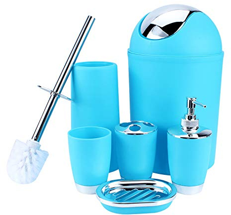 6tlg Badezimmer zubehör Set Seifenspender Zahnputzbecher Seifenschale Zahnbürstenhalter Mülleimer Toilettenbürste Badezimmermöbel Set (Mintgrün)