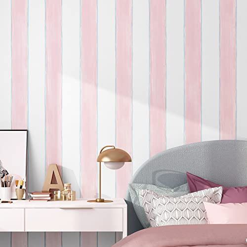 Kindertapete Schlafzimmer Mädchen Jungen Zimmer Nordischer Stil Mädchen Prinzessin Rosa Cartoon Vertikale Streifen Rosa Tapete,A