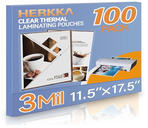 HERKKA 100 Pack Laminating Sheets, Hold 11 x 17 Inch Sheet, 3 Mil Clear Thermal Laminating Pouches 11.5 x 17.5 Inch Lamination Sheet Paper for Laminator, Round Corner