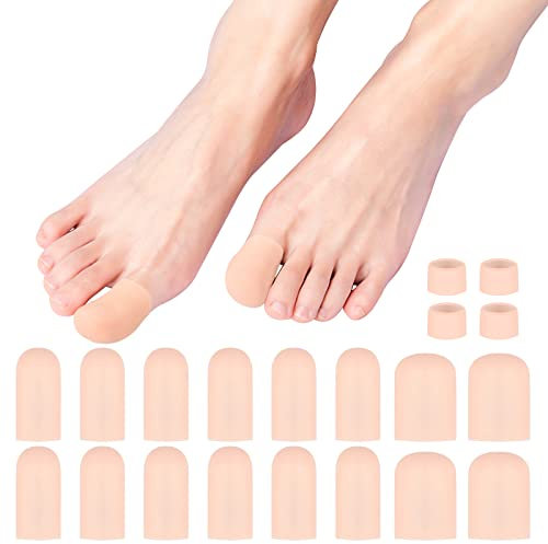 10 Pcs Toe Protectors Silicone, Soft Gel Toe Cover Protector Cap, Silicone Cuttable Toe Covers for Missing Toenails Corns Calluses Blisters Prevent Friction Injury, 3 Sizes Skin Color