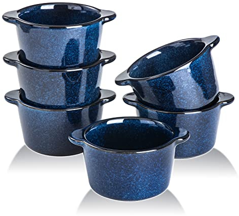 Creme Brulee Ramekins - Ciotole in ceramica VICRAYS Mini Custard Cup da 226,8 g per forno e soufflé piatti per cottura in casseruola individuale, set da 6 pezzi, colore: Blu