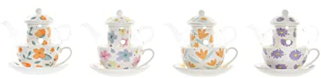 DKD Home Decor Tetera de la Marca, Color Multicolor, de Cristal y Porcelana (32 x 40 x 30 centímetros) (4 Unidades)