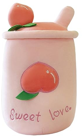 Uposao Bubble Tea Plüschtier Kuscheltier,50CM Milchtee Teetasse Kissen Weiche Kuscheltier Umarmungskissen Lustiges Obst Kuschelkissen Geschenk Spielzeug Für Kinder Erwachsene Geburtstag,Pfirsich