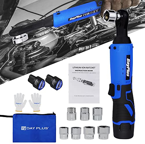 YouseaHome 12V Akku-Ratsche Schnurloses Ratschenset mit 2pcs 1500mAh Akkus und Ladegerät 3/8 Akku Ratsche Ratschenschrauber Ratschenschlüsselsatz, Elektrische Ratschenschlüssel Set mit 7 Steckdosen