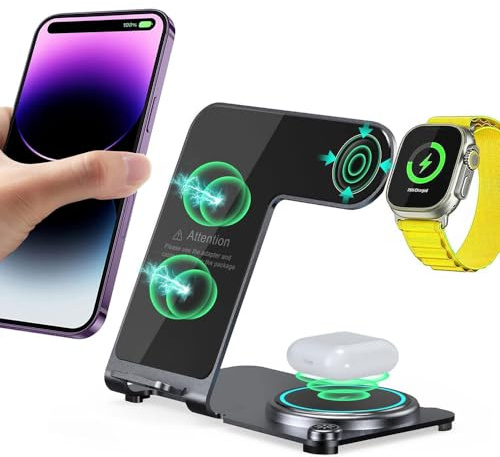 3 in1 Wireless Charger Station, TECHGEAR 15W Fast Wireless Metal Charging Dock Stand for iPhone 16/1514/13/12/11/Pro/Max/Plus,Air Pods 3/2/1/Pro,Apple Watch Series 10-2, Samsung S24/23/22/21 Ultra etc