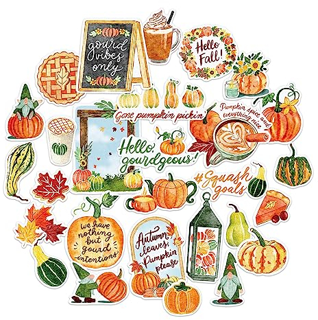 Navy Peony Rustikale Kürbis Herbst Aufkleber (28 Stück)-Wasserdichte Aufkleber für Laptop, Scrapbook, Journale, Thanksgiving Party Gefälligkeiten