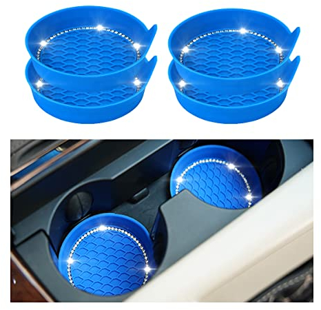 CGEAMDY Sottobicchieri da Auto Universale Antiscivolo in Silicone Portabicchieri, Accessorio Portabicchieri per Auto Sottobicchiere con Strass di Cristallo Accessori per Interni Auto(Blu)