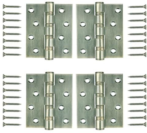 WELLOCKS Door Hinge 4x3 Inches (10cmx7.5cm) 4 Pack Stainless Steel 304, 3mm Thick Ball Bearing Door Hinges Quiet and Smooth Antique Brass Perfect for Heavy Door (D04104), Gold