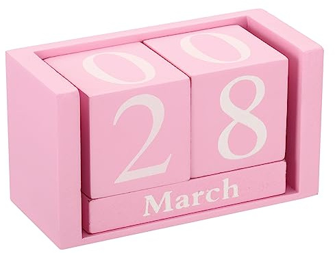 PATIKIL Vintage Holz Block Perpetual Calendar Wiederverwendbar Rosa | Holzern Monat Date Anzeige Blocks, Für Schreibtisch Büro Haus Dekoration Stil 2