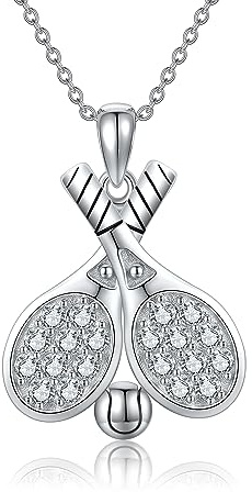 YAFEINI Tennis-Halskette, 925er Sterlingsilber, Halskette mit Tennisschläger- und Ballanhänger, Sportschmuck für Frauen, Geschenke für Tennisliebhaber