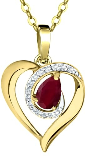 Limana Herzkette echter Rubin Silber 925 / Gold vergoldet Halskette Damen Kette Herzanhänger Herz Schmuck Geschenk Frauen Freundin Hochzeitstag Jahrestag Liebesgeschenk rot Anhänger Goldkette