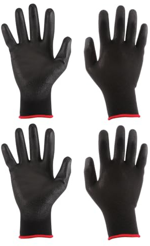 sourcing map 2 Pairs Non-slip Safety Work Gloves 21.5cm Rubber Coated Nylon Gloves for PC Computer Electronics Installation and Repair(Small), Black Red