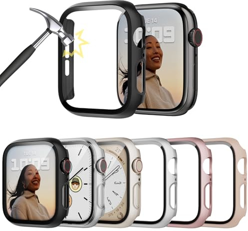 Lovmunia 6-Stück Schutzhülle mit Displayschutzfolie Kompatibel mit Apple Watch SE3(2025)/SE2/SE/6/5/4 40mm, Rundum Hard Gehäuse Eingebaut Kratzfest Gehärtetes Glas Schutzfolie für iWatch 40 mm
