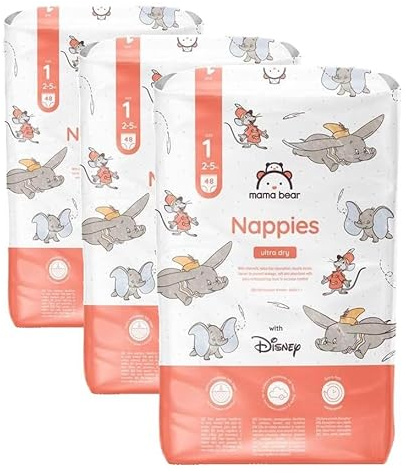 Amazon-Marke: Mama Bear Disney Ultra Dry Windeln Größe 1 (2-5 kg), Weiß, 48 Stück (1-er Pack) (Packung mit 3)