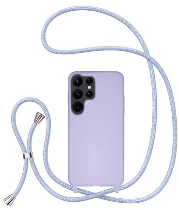 UEEBAI Crossbody Lanyard Phone case for Samsung Galaxy S24 Ultra 5G, Silicone Liquid Phone Cover Necklace Cord Strap Soft Shockproof Protective Case - Lavender