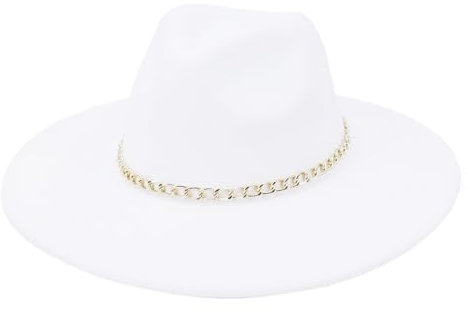 Fengyan Mützen, 9,5 cm breite Krempe, Jazz-Fedora-Hut, britischer Stil, Wolle, solide, klassische Mütze, für Herren und Damen, Panama, Kirche, Filzhut, weiß, 6 7/8-7 1/8