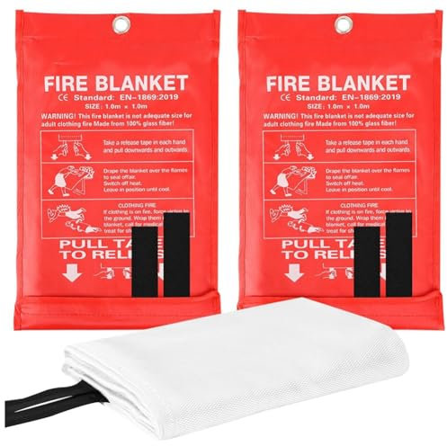 FIGGRITID 2-Teilige Notfall-Feuerlöschdecke Aus Weißem Glasfasergewebe. Feuerlöschdecken für Zuhause, Küche, Schule, Büro, Auto und Grill.
