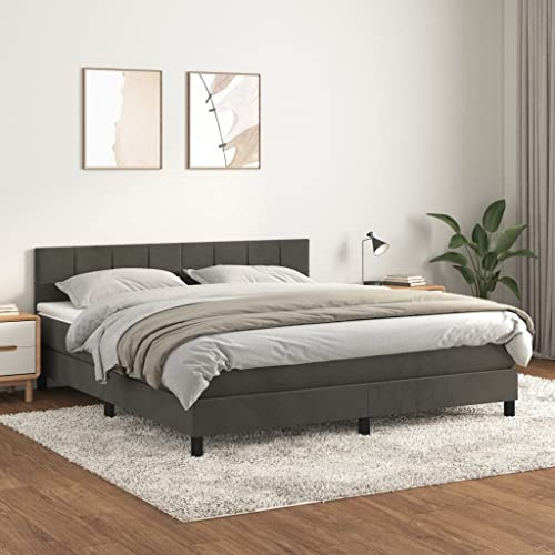 Willood Boxspringbett mit Matratze Dunkelgrau 180x200 cm SamtBlock mit Quadraten