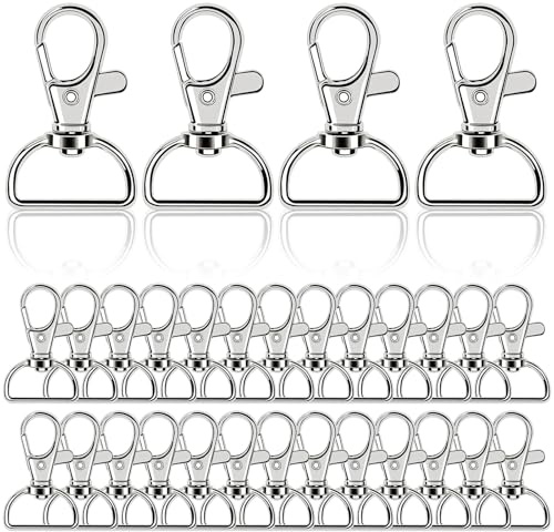 GESDYO 30 Stück Schlüsselanhänger Silber D-Ring, kleiner mit 360° Drehung für Rucksäcke, Schmuck und Bastelarbeiten
