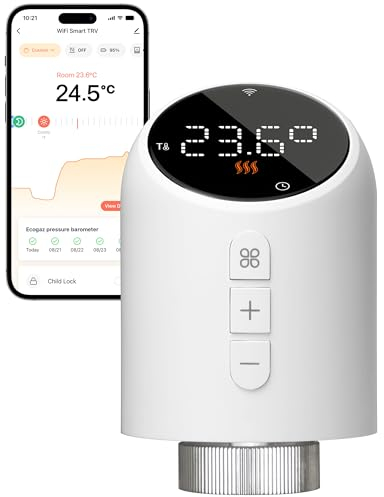Beok Valvole Termostatiche WiFi batterie, Programmazione giornaliera della valvola termostatica. Valvole controllo vocale, Valvola Termostatica Compatibile con Alexa