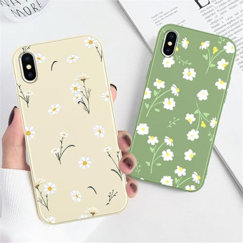 Xylota 2 Stück Handyhülle für iPhone X/iPhone XS 5,8 Hülle, Aesthetic Muster Blumen Mädchen Frauen Case, Weich Silikon Dünn TPU Bumper Stoßfeste Kratzfest Schutzhülle Cover für iPhone X, Grün + Beige