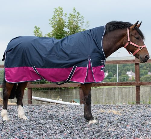 eQuitack Your Passion Is Our Mission Outdoor Winterdecke Turnout 100% Wasserdicht 1200D 100G Fulling Highneck - Navy/Raspberry 125cm
