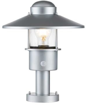 Licht-Erlebnisse Außenleuchte mit Bewegungsmelder E27 IP44 33,7 cm in Silber Edelstahl Glas Maritim Sockelleuchte außen Wegeleuchte Garten Außenlampe