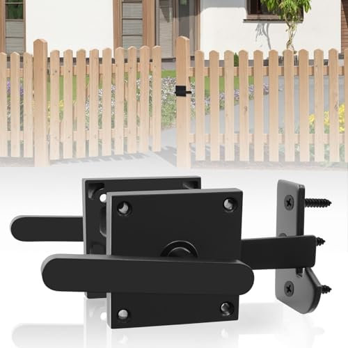 Double Side Auto Gate Latch, Heavy Duty Aluminum Garden Gate Latch for Wooden Gates, Black Coated, Double-Sided Handle, for Yard, Wooden Gates, Shed Latch, Door Latch, Shed Doors and Outdoor Fence