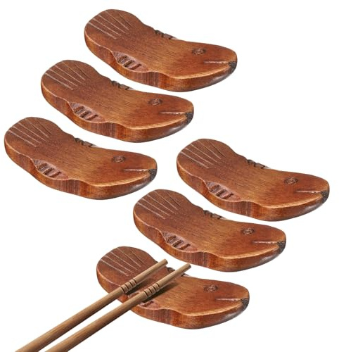 uxcell 6pcs Wood Chopstick Rest, Fish Shape Chopstick Stand Holder Knife Rest for Countertop Holding Chopstick Spoon Forks Knife Tabletop Decoration, Brown