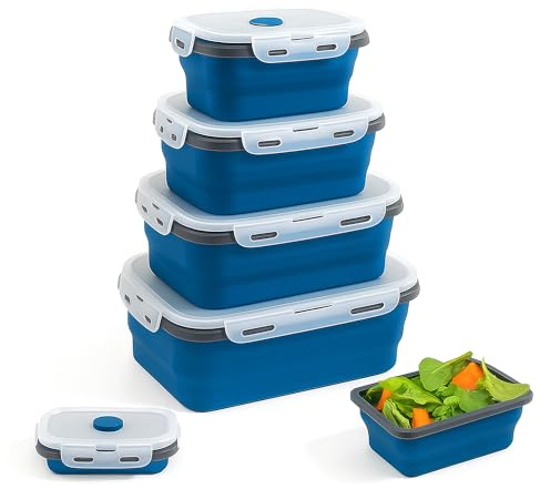 Dice Pro Collapsible Silicone Lunch Boxes – Leak-Proof, BPA-Free, Eco-Friendly Food Storage Containers – Microwave, Dishwasher & Freezer Safe, Space-Saving Bento Box with Lids (Cobalt Blue)