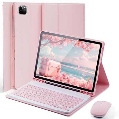 MicroTunk Cover Per IPad Pro 13 Pollici (M4 2024 / M5 2025) con Ltaliano Tastiera (QWERTY) Essere Caricata Keyboard Bluetooth Wireless Mouse Coperchio Protettivo con Scanalatura Portapenna Case Rosa