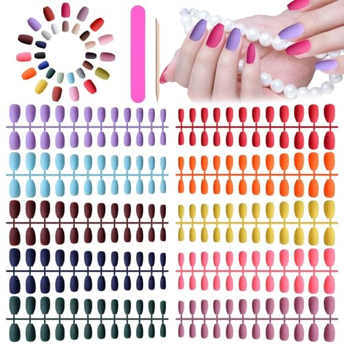 720 PCS cercueil gommage ongles pressés, TOROKOM Ballerina Professional Short Nail Art set, ensemble complet de faux ongles en gel acrylique, faux ongles de couleur unie avec lime à ongles