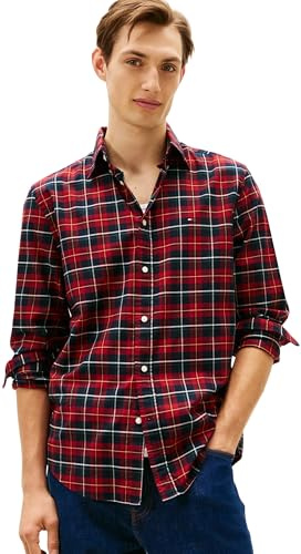 Tommy Hilfiger Uomo Camicia Mercerized Tartan Regular Fit, Rosso (Regatta Red/Check), XXL