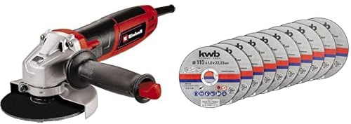 Einhell Amoladora angular TC-AG 115/750 (750 W, bloqueo para el husillo para cambio de herramientas + Caja de 10 Discos de corte 115mm