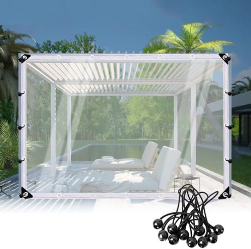 Klare wasserdichte Outdoor-Plane Vorhang Seitenwände 0,12 mm reißfest Kunststoff Plane für Gewächshaus Pavillon Veranda Carport anpassbare Größe 3,5 x 4 m/11,4 x 13,1 Fuß